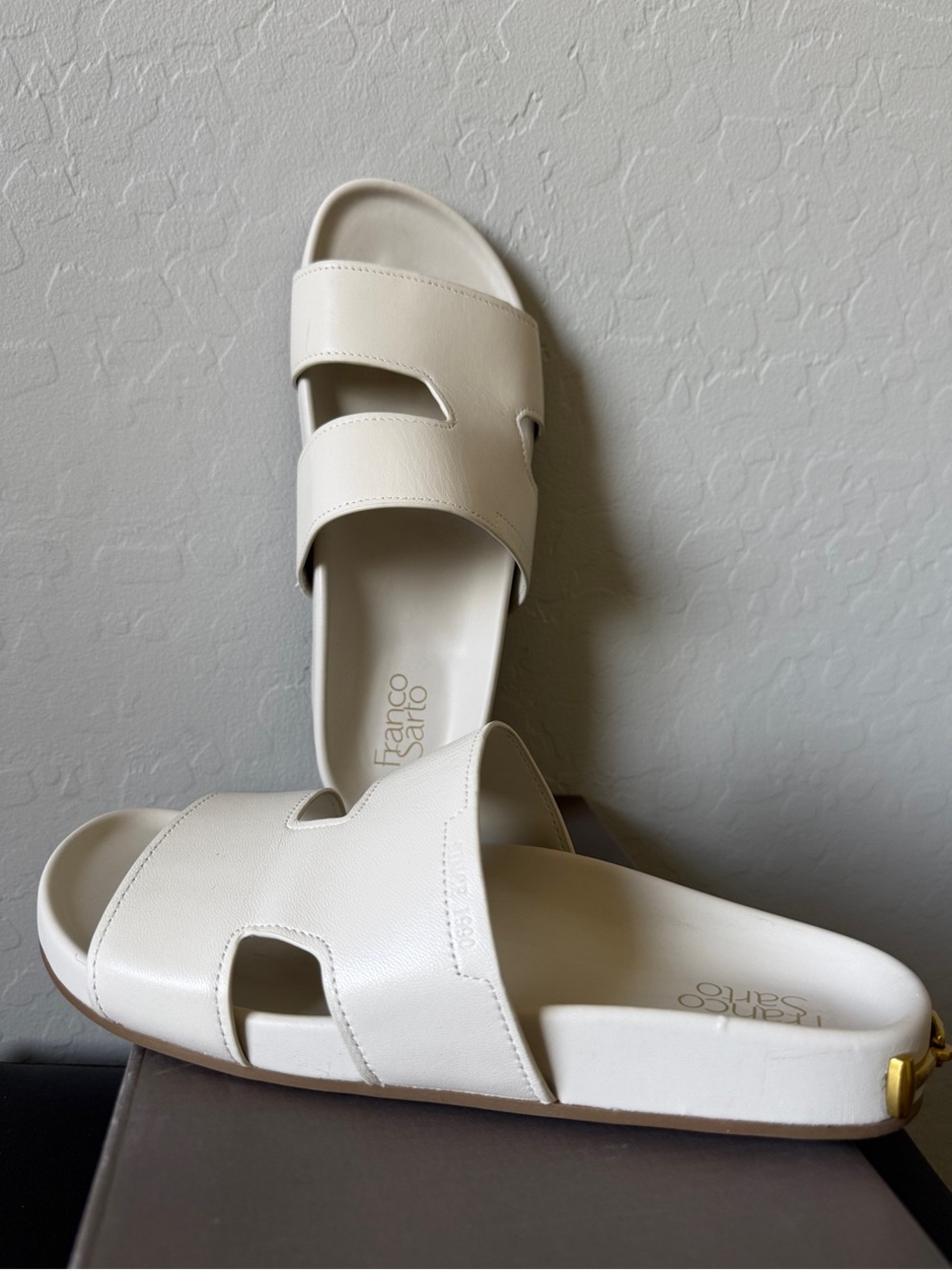 Franco Sarto Cream Double-Strap Slide Sandals